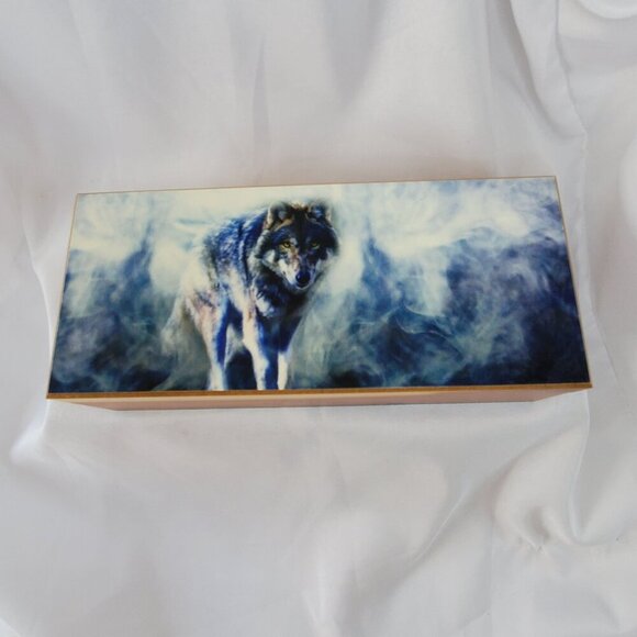 VTG Decorative Wolf Cedar Wood Jewelry Box 9.25"x4"x2.5" Wall Drug South Dakota - Picture 8 of 13